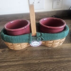 Longaberger Basket with Green Lining and Red Pots